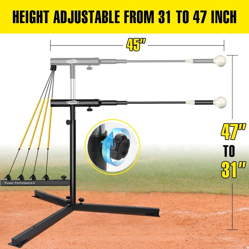 PLAYAPUT Baseball Swing Trainer with 4 Power Bands,Auto Reset Baseball Hitting Trainer,Softball Swing Trainer,Height Adjustable 31-47 inches Baseball Training Equipment Improve Power,Speed - Image 2